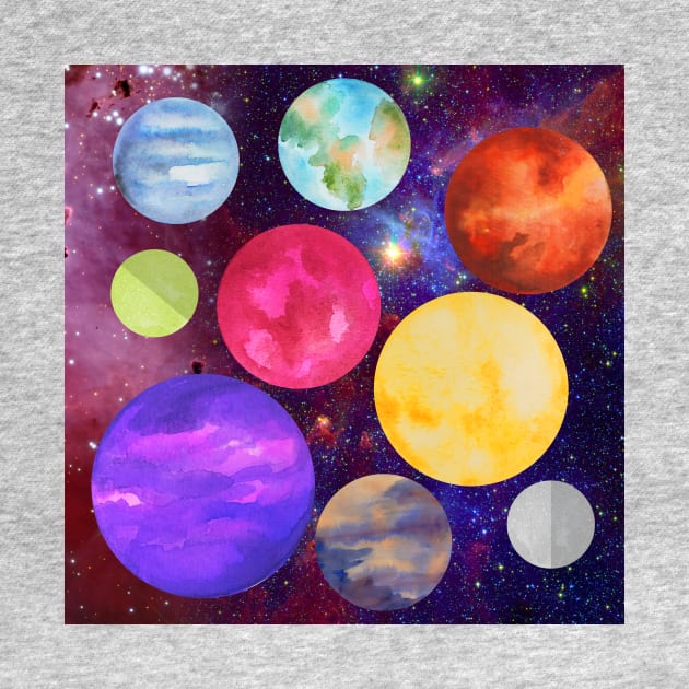 Cosmic colorful planets solar system shiny red green by CONCEPTDVS